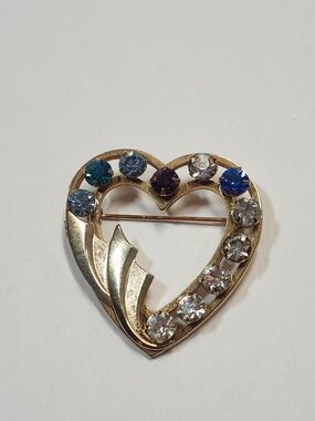 Vintage CATAMORE SIGNED 12K GF Gold Filled Prong-Set Rhinestone Heart Brooch Pin